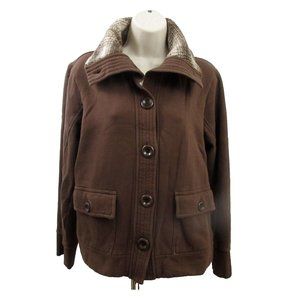 Three Hearts Jacket Size Medium Brown Lg Button Front Flap Pockets Plaid Collar